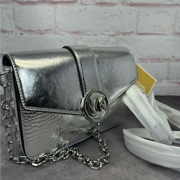 Michael Kors Medium Carmen Silver Embossed Convertible Bag NWT - Picture 4 of 13